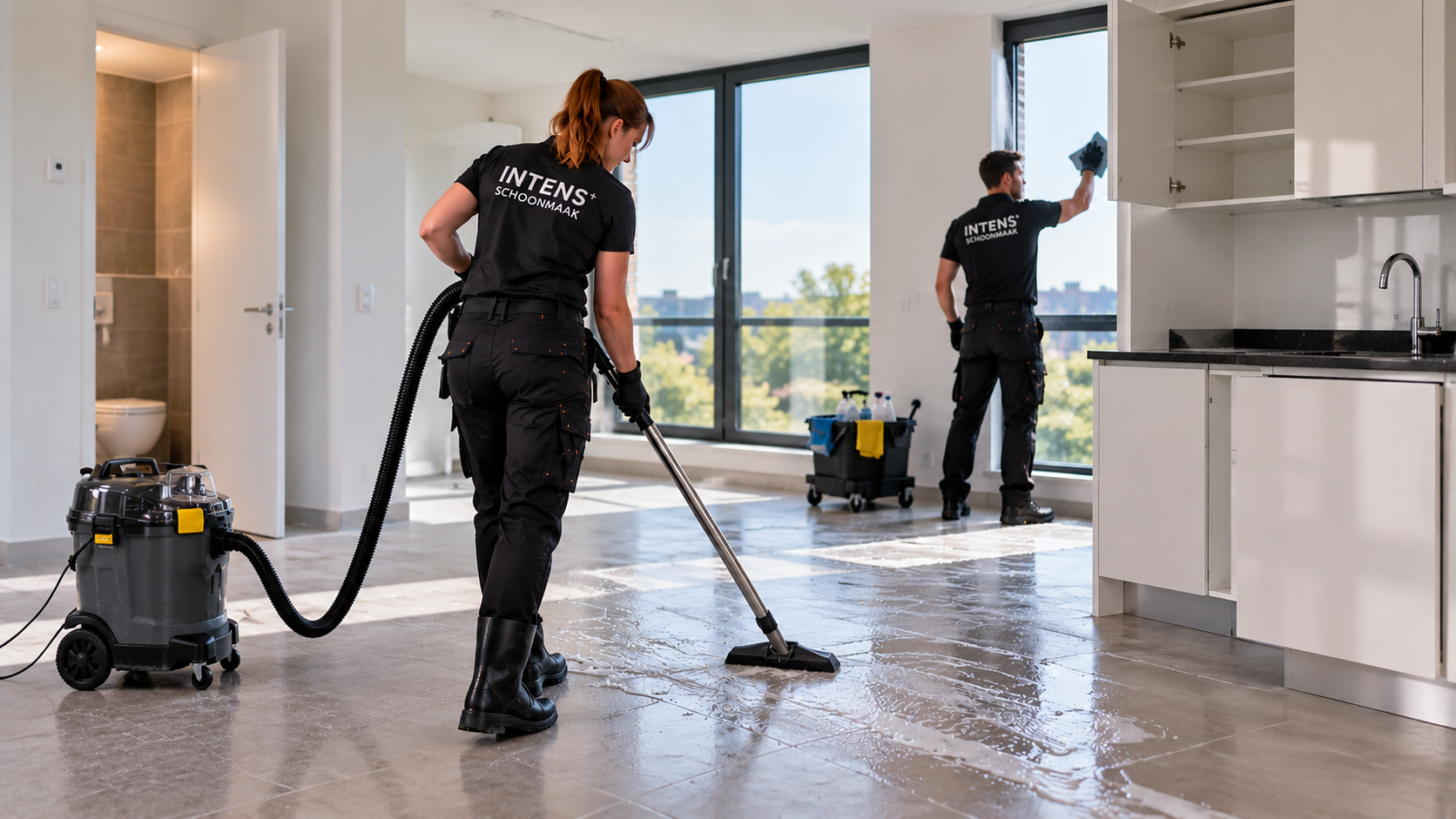 Professionele schoonmaak in modern appartement